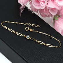 Real Gold Evil Eye Paper Clip Adjustable Size Bracelet 1448-V BR1518