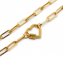 مشبك ورق ذهبي حقيقي مع قلادة قفل لولبي على شكل قلب متدلي 1666 (40 سم) N1355