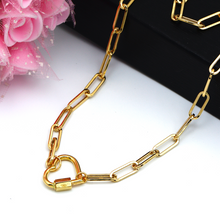 Real Gold Paper Clip With Dangler Heart Screw Lock Necklace 1666 (40 C.M) N1355
