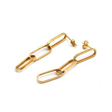 Real Gold Paper Clip Link Hanging Stud Earring Set 1640 E1796