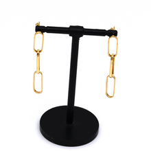 Real Gold Paper Clip Link Hanging Stud Earring Set 1640 E1796