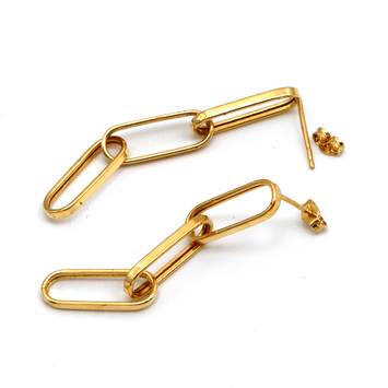 Real Gold Paper Clip Link Hanging Stud Earring Set 1640 E1796
