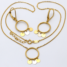 Real Gold 2 Color Dangler Necklace 1111 + Danger Earring 0737 SET1035