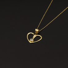Real Gold Chain With Gold Center Line Stone Heart Pendant - 18K Gold Jewelry