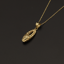 Real Gold Chain With Gold 3D Net Oval Pendant - 18K Gold Jewelry