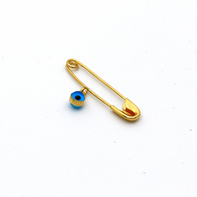 Real Gold Blue Evil Eye Safety Pin Pendant 0294 K1234