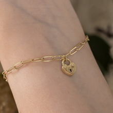 Real Gold Paper Clip With Dangler Heart Lock 3.5 M.M Adjustable Size Bracelet 1426 BR1508