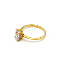 خاتم خطوبة وزفاف بحجر جانبي مستطيل من الذهب الحقيقي R2309 0206 (مقاس 4.5)