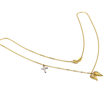 Real Gold 2 Color Cross Wings Angel Necklace 0016 N1350