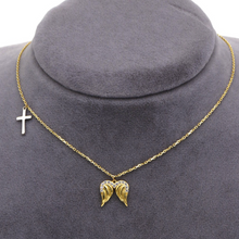 Real Gold 2 Color Cross Wings Angel Necklace 0016 N1350