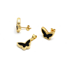 Real Gold GZVC Butterfly Black Earring Set + Pendant 0115-1PK SET1054