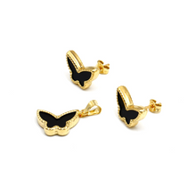 Real Gold GZVC Butterfly Black Earring Set + Pendant 0115-1PK SET1054