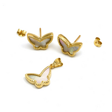 Real Gold GZVC Butterfly Pearl Earring Set + Pendant 0115-2PK SET1053